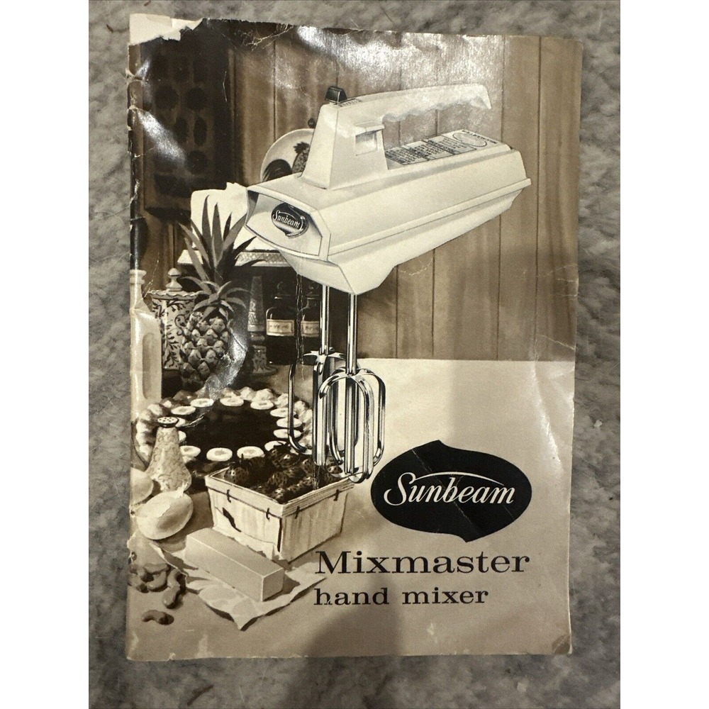 Vintage 1960 Sunbeam Mixmaster Mixer, Instructions Recipes Cookbook, Nice